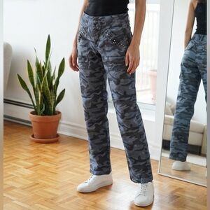 Blue Straight Leg Cargo Pants with studded details
